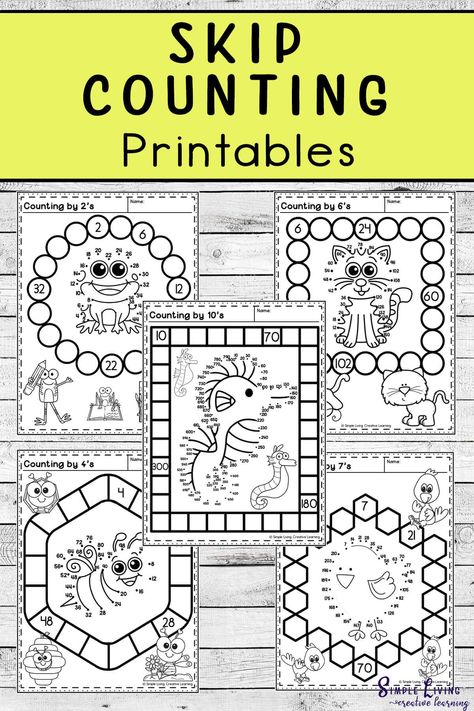 These simple, yet fun skip counting printables are a great addition to your math resources if your kids are learning to skip count! Skip Counting Games, Skip Counting By 5, Skip Counting Puzzles, Skip Counting By 5's, Counting Rhymes, Skip Counting Activities, Multiplication Cards, Skip Counting Worksheets, Skip Counting By 2