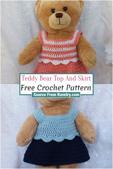 Free Crochet Teddy Bear, Build A Bear Clothes Pattern, Fashion For Summer, Crochet Doll Clothes Free Pattern, Crochet Doll Clothes Patterns, Bear Patterns Free, Skirt Patterns, Bear Patterns, Crochet Skirt Pattern