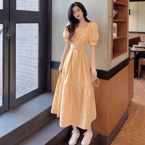 Yesstyle Dress, Elegant Casual, Korean Dress, Sleeve Dresses, Women Long Dresses, Maxi Dress With Sleeves, Plaid Dress, Summer Dresses For Women, Pretty Dresses