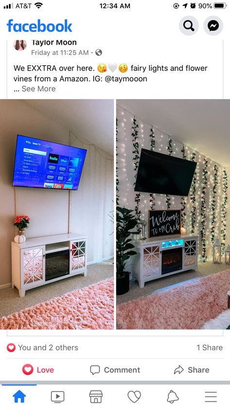 Vines Behind Tv, Lights Behind Tv, Kids Bedroom Organization, Girl Apartment Decor, Apartment Decorating Living, Shed Home, Apartment Decorating On A Budget, Bedroom Organization, Apartment Living Room Design