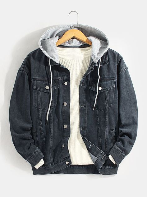 Men
 Coats & Jackets
 Jackets Hoodie Denim Jacket, Great Boyfriend, Jean Jacket Hoodie, Long Sleeve Jean Jacket, Denim Jacket With Hoodie, Cotton Harem Pants, Jeans Coat, Blue Ripped Jeans, Hooded Denim Jacket