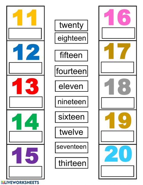 Numbers 11 to 20 listen worksheet Ks3 Maths Worksheets, Kindergarten English Worksheets, Numbers Preschool Printables, Grade 5 Math Worksheets, Number Words Worksheets, Number Names, Handwriting Worksheets For Kids, Number Worksheet, Kindergarten Math Games