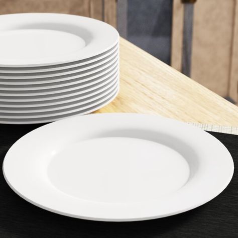 Wayfair Basics® 10.5" Catering Packs Round Dinner Plate & Reviews | Wayfair Dining Plates Set, Porcelain Dishes, Dining Plates, White Dinner Plates, Rim Design, White Plate, Porcelain Dish, Porcelain China, Appetizer Plates