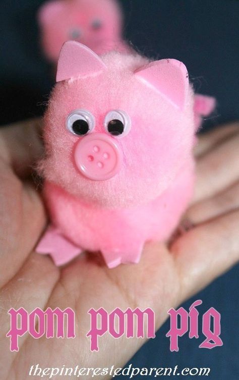 Pom Pom Pig Craft – The Pinterested Parent Pom Pom Animals, Pig Crafts, Parents Christmas, Crafts For Teens To Make, Farm Kids, Barn Wood Crafts, Farm Crafts, Pig Party, Pom Pom Crafts