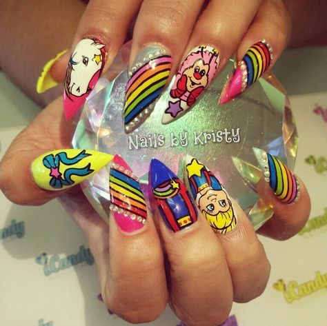 Pin for Later: '90s-Inspired Nail Art That Will Make You Totally Nostalgic Rainbow Brite Cartoon Nail Art, 90s Nails, Coffin Acrylic Nails, Wedding Acrylic Nails, Classy Nail Art, Nail Envy, Rainbow Brite, Rainbow Nails, Acrylic Nails Coffin