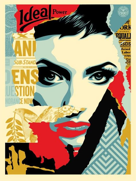 obeygiant.com Shepard Fairey *Love the layering and screen printing quality of this poster* Shepherd Fairey, Shepard Fairy, Shepard Fairey Art, Obey Giant, Shepard Fairey Obey, Giant Poster, Custom Type, Obey Clothing, Shepard Fairey