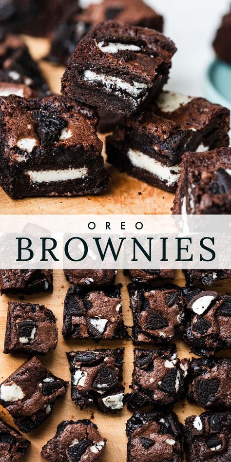 A collection of Oreo Brownies Types Of Brownies Recipe, Cookie Brownie Oreo Recipe, What To Make With Stale Oreos, Brownie Types, Oreo Baking, Baking Recipes Uk, Oreo Brownies Recipe, Stuffed Brownies, Brownie Oreo