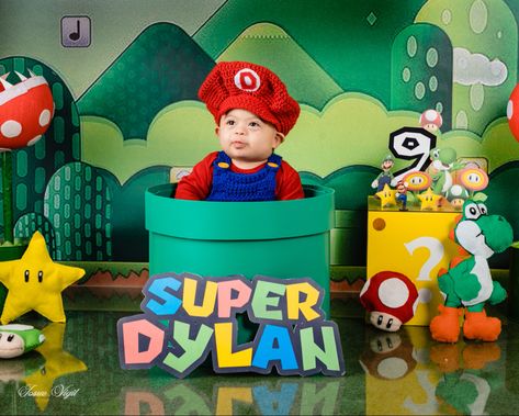 Mario Cake Smash, Mario Kart Photoshoot, Mario Theme Photoshoot, Super Mario Photo Shoot, Bros Photoshoot, Mario Photoshoot, Super Mario Smash, Mario Smash, Smash Cake First Birthday