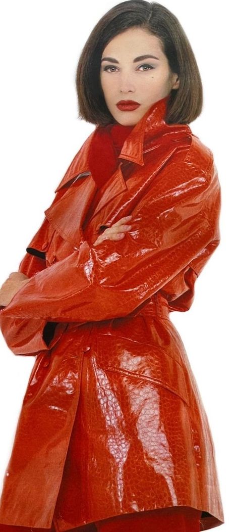 Raincoat Fashion, Rain Fashion, Red Raincoat, Vinyl Fashion, Vinyl Raincoat, Pvc Raincoat, Long Leather Coat, Coats Women, Raincoats For Women