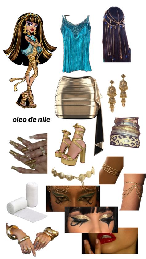 cleo de nile - monster high Cleo And Duce Monster High Costume, Queen Of Nile Costume, Moster High Halloween Ideas, Cleo And Dulce Halloween, Cléo And Deuce Costume, Cleo De Nile Costume Ideas, Helovin Costum, Cleo De Nile Outfits Ideas, Halloween Costumes Cleo De Nile