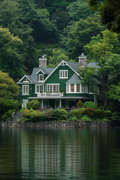 12 Inspiring Lake House Exterior Paint Colors to Elevate Your Retreat Dark Blue Green Exterior House Colors, Lake House Cottage Exterior, Blue Green Exterior House Colors, Lake House Exterior Paint Colors, Lake Cottage Exterior, House Color Inspiration, Lake House Colors, Cottage Exterior Colors, Chalet Exterior