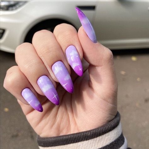 Cloud Nails, Purple Quince, Nailart Ideas, Nail Black, Sunset Nails, Kawaii Nail Art, Purple Nail Art, Nails Designer, Pedicure Ideas