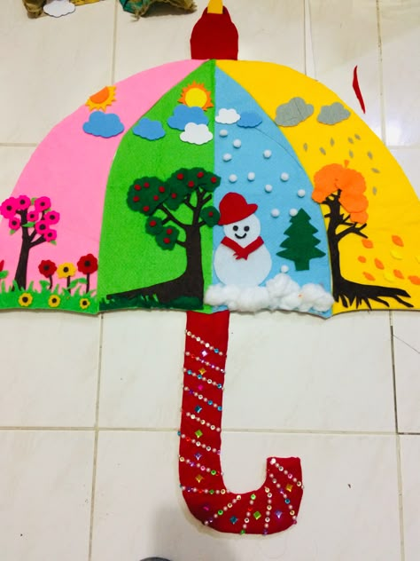 Seasons Crafts Kindergarten, Umbrella Crafts For Kids, Umbrella Craft, Bug Crafts, Boho Crafts Diy, Preschool Arts And Crafts, Preschool Art Activities, Animal Crafts For Kids, Paper Craft Diy Projects