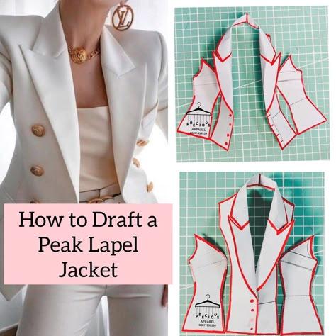 Jacket Dress Pattern, Ladies Blazer Pattern Drafting, Blazer Patterns For Women Sewing, Precious Apparel, Lapel Collar Pattern, Suit Jacket Pattern, Blazer Sewing Pattern, Front Extension, Learn Sewing