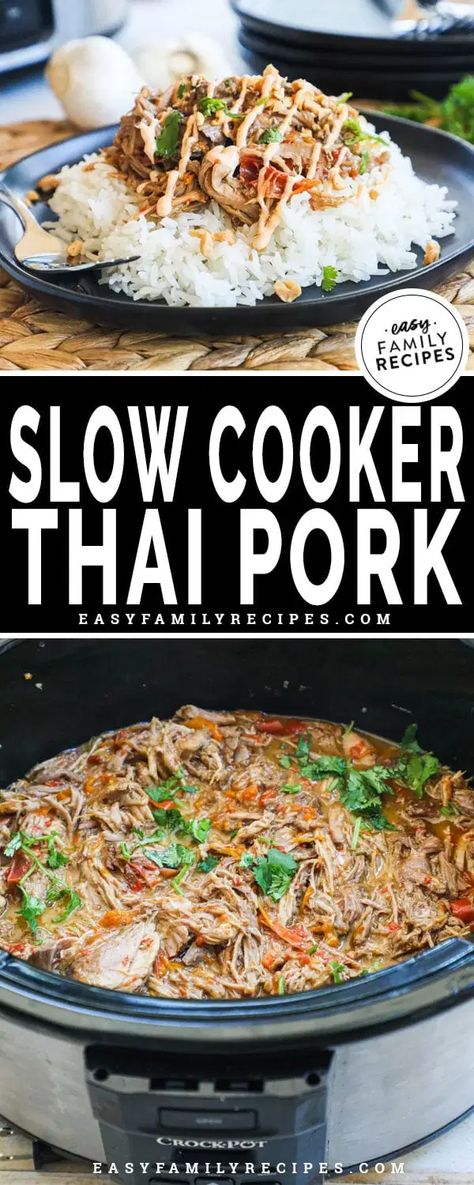 Crock Pot Thai Style Pork · Easy Family Recipes Thai Crockpot, Crock Pot Thai, Crockpot Thai, Pulled Pork Shoulder, Slow Cooker Thai, Thai Pork, Slow Cooked Pulled Pork, Pork Shoulder Recipes, Slow Cooker Dinner