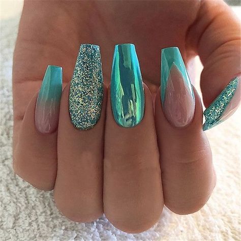 Turquoise Nail Designs, Turquoise Nails, Shaped Nails, Blue Acrylic Nails, Her Nails, Super Nails, Blue Nail, Acrylic Nail Art, Coffin Nails Designs