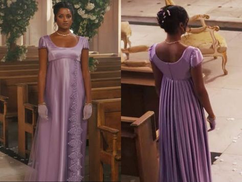 Bridgerton Experience Dresses, Lady Danbury Bridgerton Dresses, Bridgton Aesthetic Dresses, Queen Charlotte A Bridgerton Story Dresses, Orange Gown, Bridgerton Season 3 Filming, Purple Bridesmaid Dress, Floral Vests, Regency Gown