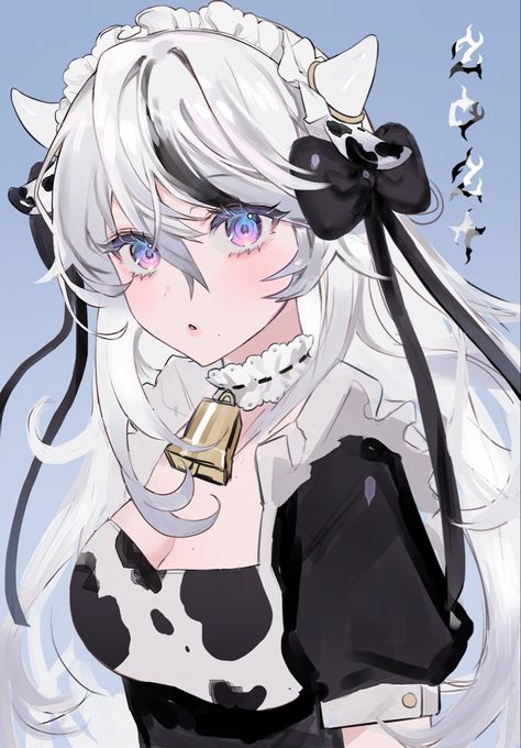 Cow Woman Anime, Cow Hybrid Oc Girl, Cow Character Design, Cow Oc, Anime Cow, Maid Outfit Anime, Female Cow, Cow Outfits, Cow Costume