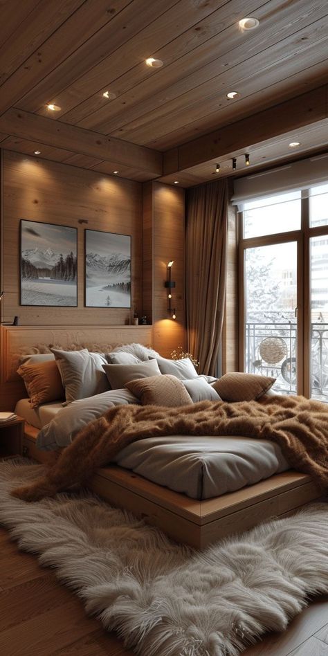 Mountain Bedrooms, Home Bedroom Refresh, Small Luxury Bedroom, Luxury Guest Bedroom, Cozy Bedroom Interior, Chalet Bedroom, Small Bedroom Bed, 2024 Bedroom, Unique Bedroom Design