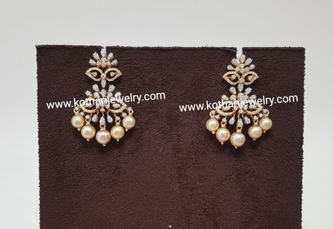 Cz Earrings Indian Gold, Latest Earrings Design Indian Gold, Diamond Chandbali, Indian Diamond Earrings, Simple Diamond Earrings, Diamond Earrings Indian, Latest Earrings Design, Diamond Jhumkas, Diamond Gold Earrings