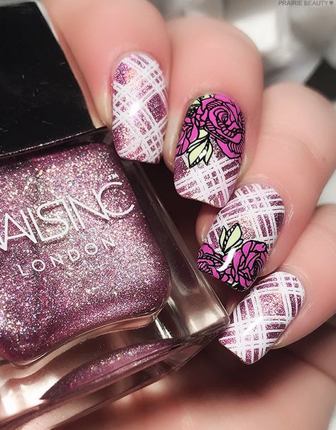 Stamping Nail Art Ideas Design, Stamping Nail Art Ideas, Nail Stamp Art, Nail Stamping Art, Nail Stamping Designs, Reverse Stamping, Plaid Nail Art, Stamped Nails, Mani Monday