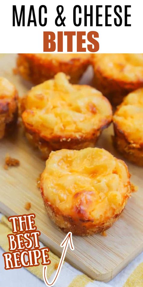 Mac and Cheese is a classic dinner comfort food, but this Mac and Cheese Bites takes that dinner and turns it into the best appetizer you will ever have! Kid Friendly Appetizers, New Years Appetizers, Mac And Cheese Bites, Appetizers For Kids, Appetizers Easy Finger Food, Finger Foods Easy, Cheese Bites, Superbowl Party Food, Tailgate Food