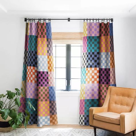 Schatzi Brown Alice Check Multi 84" X 50" Single Panel Blackout Window Curtain - Deny Designs : Target Maximalist Curtains, Curtain Designs, Colorful Curtains, Blackout Windows, Deny Designs, Eclectic Home, Making Room, Window Curtain, Blackout Curtains