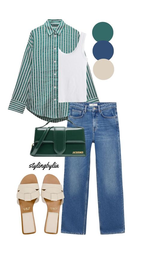 Green Striped Shirt Outfit, Green Stripes Shirt, Veiled Clothes, Green Shirt Outfits, Green Striped Shirt, Striped Shirt Outfit, Outfits With Striped Shirts, Aesthetic Wear, Shirt Outfit Ideas