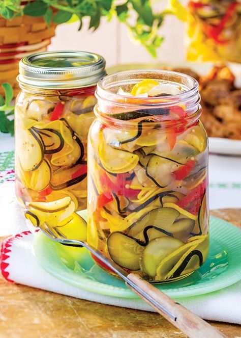 Memama's Squash Pickles Recipe - Hoffman Media Store Pickled Squash Recipe, Pickled Squash, Squash Pickles, Water Bath Canning Recipes, Paula Dean, Pickles Recipe, Pickling Salt, Water Bath Canning, Zucchini Slice