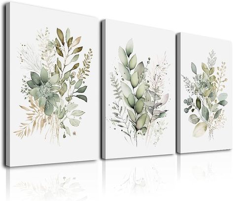 Eucalyptus Wall Art, Sage Green Painting, Bathroom Wall Art Ideas, Bathroom Wall Art Modern, Powder Room Art, Kitchen Dining Room Wall Decor, Wall Art Sage Green, Botanical Bathroom, Bathroom Wall Decor Art