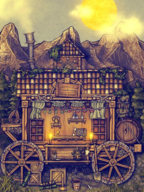 Wandering Merchant (Shop) | Inkarnate - Create Fantasy Maps Online Fantasy Merchant Shop, Wandering Merchant, Fantasy Merchant, Map Shop, Fantasy Map, D&d Dungeons And Dragons, Game Inspiration, City Maps, Fantasy Books