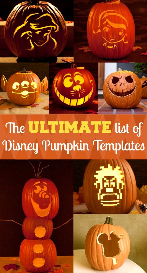 Free Printable Disney Pumpkin Carving Templates - Includes Star Wars, Marvel, Pixar and more! Disney Carved Pumpkins Ideas, Stitch Pumpkin Template, Halloween Pumkin Ideas Carving, Ursula Pumpkin Carving, Disney Carving Pumpkins Ideas, Best Carved Pumpkins, Pixar Pumpkin Carving, Pumpkin Carving Themes, Simple Disney Pumpkin Carving Ideas