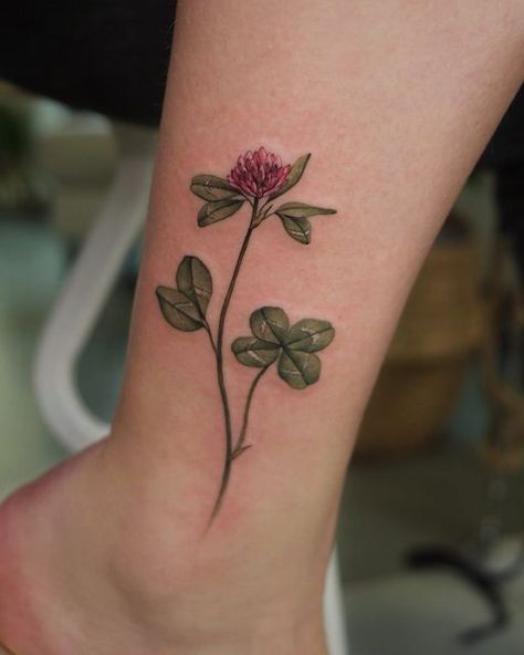 Shamrock Plant Tattoo, Neo Traditional Clover Tattoo, Realistic Four Leaf Clover Tattoo, Shamrock Vine Tattoo, Flour Leaf Clover Tattoo, Crimson And Clover Tattoo, Collar Bone Tattoo Dainty, Purple Clover Tattoo, White Clover Tattoo