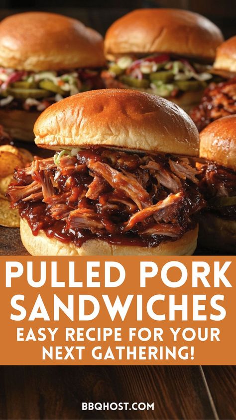 Dive into deliciousness with these pulled pork sandwiches! This recipe combines perfectly seasoned pulled pork with creamy coleslaw for a flavor explosion on a bun. Whether you cook the pork in a crock pot or slow cooker, this easy recipe is perfect for gatherings and weeknight dinners. Save this now and check out the blog for the complete guide! Pulled Pork On A Bun, Hot Pork Sandwiches, Pull Pork Sandwiches Crock Pot, Pulled Pork Sandwiches Recipe, Toppings For Pulled Pork Sandwiches, Pulled Pork Sliders Crock Pot, Pull Pork Sandwich Recipes, Easy Pulled Pork Crock Pot Recipes, Pulled Pork Sandwich Recipes