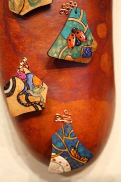 Gourd Shards Hand Painted for Off Loom Bead Weaving Artists - Rowena Art Gourd Jewelry Ideas, Gourd Jewelry, Gourd Jewelry Necklaces, Gourd Jewelry Earrings, How To Carve Dried Gourds, Snake Gourd, Gorgeous Gourds Sculptures & Statues, Gorgeous Gourds, Wood Jewelery