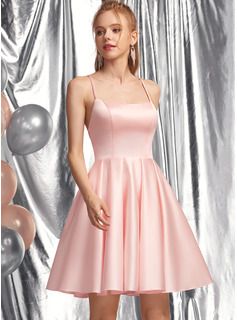 Square Neckline Prom Dress, Square Neckline Dress, Mini Prom Dresses, Mini Homecoming Dresses, Satin Homecoming Dress, Two Piece Homecoming Dress, Satin Short, Lace Homecoming Dresses, Neckline Dress