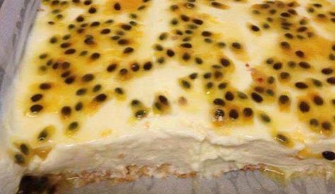 Passionfruit Slice, Finger Biscuits, Thickened Cream, Slice Recipes, Passionfruit Recipes, Slice Recipe, Fruit Slices, Whip Cream, Biscuit Cake