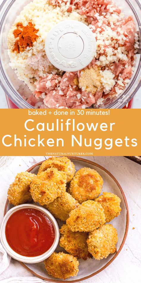 Chicken Nugget Meal Prep, Freezer Cauliflower Recipes, Food Processor Recipes Toddler, Cauliflower Chicken Nuggets, Veggie Nuggets Recipe, Toddler Freezer Food, Chicken Nuggets Food Processor, Hidden Cauliflower Recipes, Blw Freezer Food