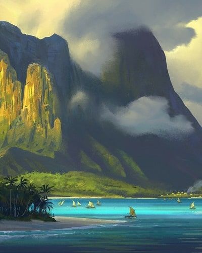 The Art of Animation on Instagram: “Moana concept art by James Finch @james.a.finch.9 #moana #disneymoana🌸 #disney #waltdisney #DisneyAnimation #animation #concept…” Moana Concept Art, Tropical Backgrounds, Moana Boat, Concept Environment, Scifi Environment, Hawaii Wall Art, Tropical Background, Inspirational Illustration, Location Inspiration