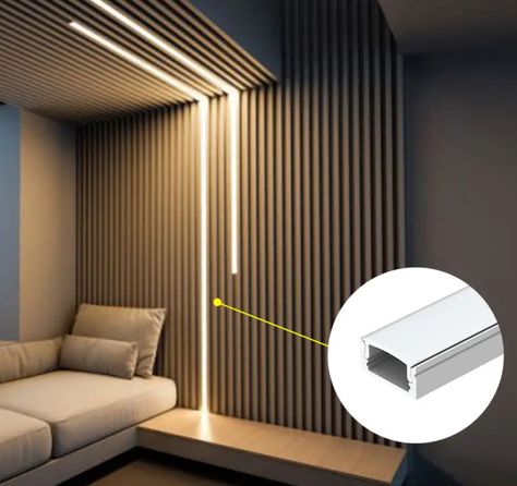 LED line lights are a versatile and stylish way to illuminate any space in your home, from the living room to the bedroom and beyond. Lead Profile Light, Profile Light Wall Design, Profile Light, Led Profile, Hidden Lighting, Residential Building Design, Sofa Wall, Led Tape, Line Light