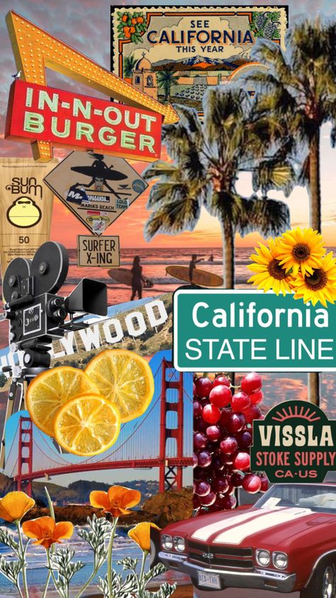 Y2k California Aesthetic, California Aesthetic Collage, California Mood Board, Old California Aesthetic, California Wallpaper Iphone, California Wallpaper Aesthetic, Vintage California Aesthetic, Iceberg Model, California Collage