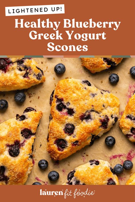 These Healthy Blueberry Greek Yogurt Scones are sweet, tender and bursting with sweet blueberries! They're the perfect breakfast or brunch item to add to your spring menu and you won't believe how easy they are to make. They ready from start to finish in just an hour and perfect for any level baker. Greek Yogurt Scones, Low Calorie Blueberry Muffins, Yogurt Scones, Healthy Scones, Spring Menu, Healthy Greek Yogurt, Scones Ingredients, Healthy Blueberry, Blueberry Scones