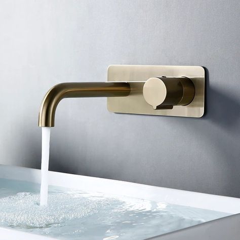 Wash Basin Bathroom, Gold Bathroom Faucet, Gold Faucet, Basin Bathroom, Wall Mount Faucet Bathroom, Wall Mounted Basins, Wall Mounted Bathroom Sink, Wall Mount Faucet, Brass Bathroom