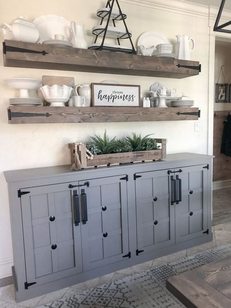 Dining Room No Windows, Modern Farmhouse Cabinet, Gray Farmhouse Kitchen, Hutch Bar, Coin Banquette, Shanty Chic, Diy Modern Farmhouse, Room Nook, Farmhouse Cabinet