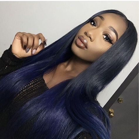 Dark Blue On Black Women, Midnight Blue Hair Black Women, Blue Black Hair Black Women, Midnight Blue Hair On Black Women, Navy Blue Hair Black Women, Midnight Blue Curly Hair, Dark Blue Hair Black Women, Blue Natural Hair, Blue Hairstyles