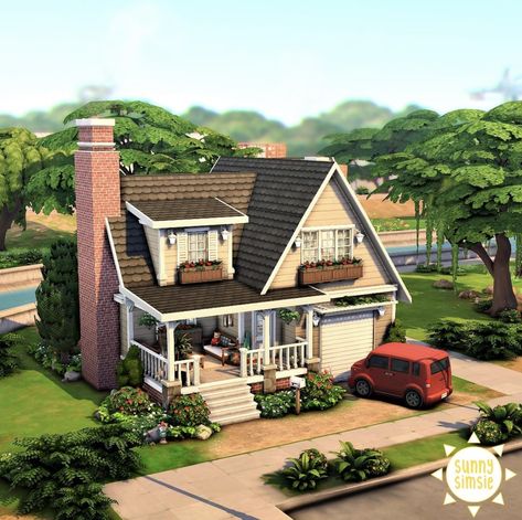 Simlicy Houses, Sims 4 Realistic Build Cc, Small Cozy House Exterior, Willow Creek Sims 4 House, Sims 4 Bungalow, Sims 4 Willow Creek House, House Design Sims 4, Sims 4 Cottage House, Small Sims 4 Houses