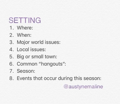 Setting checklist Helps establish the significance of the setting in writing Setting Development Writing, How To Write Setting, Setting Description Writing, Setting Ideas Writing, Setting Writing, Writing Setting, Setting Description, Writing Development, Writing Checklist