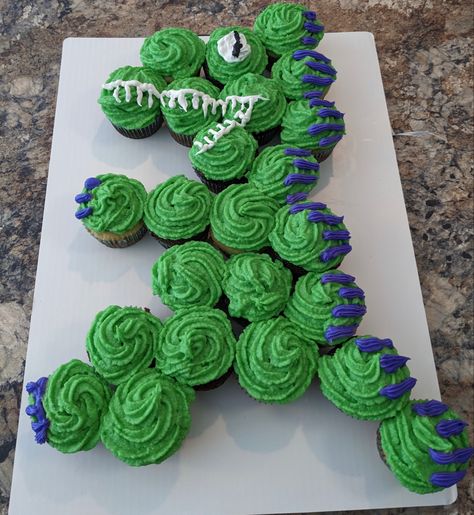 Trex Cupcake Ideas, 3 Rex Cupcakes, Dinosaur Birthday Cupcakes, Pull Apart Cupcake, T Rex Cake, Pull Apart Cupcake Cake, Dinosaur Birthday Cakes, Pull Apart Cupcakes, Birthday Cupcake