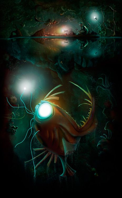 Angler Fish by Omar J Cruz Rubio Angler Fish Character, Fish Fantasy Art, Fish Character, Angry Fish, Art Of Animation, Deep Sea Creatures, Angler Fish, Fantasy Beasts, Fish Sculpture