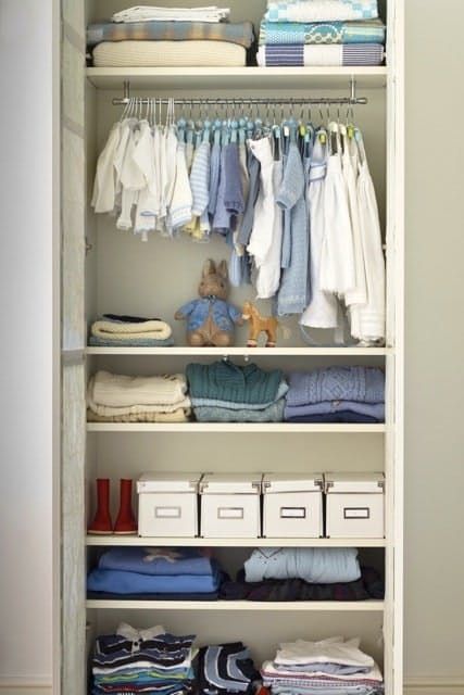 Can't afford custom closet shelving? There's a trusty IKEA product that will give you the look for a fraction of the price. It's the BILLY bookcase. Nursery Wardrobe, Ikea Book, Ikea Closet Organizer, Tiny Nursery, Wardrobe Organization, Baby Nursery Closet, Billy Bookcases, Nursery Closet Organization, Baby Closet Organization